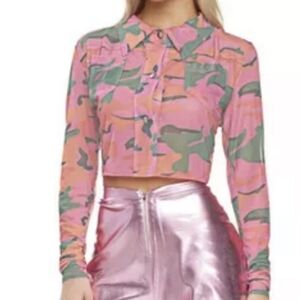 Pink Camo Cropped Wearable Costume Jacket for Adults - Iridescent Glam